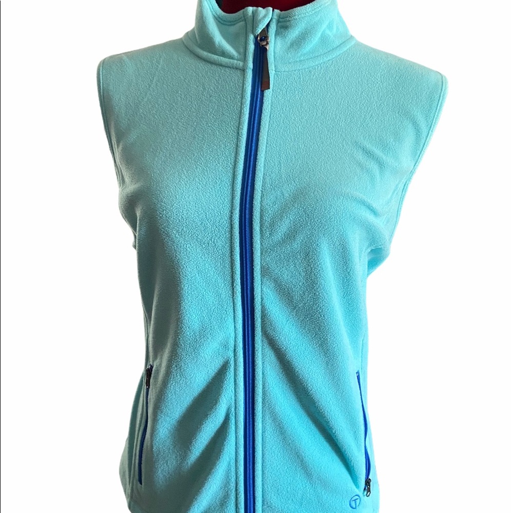 Talbots Fleece Vest Size XLp Zip-up Aqua/b…